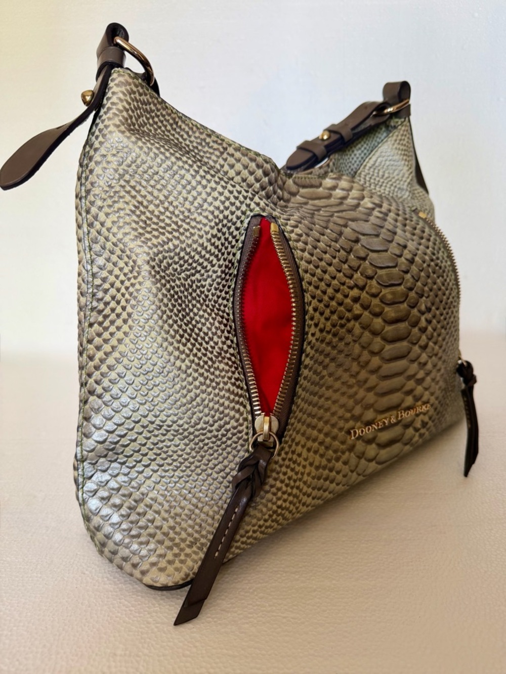 Dooney & Bourke Caldwell Cooper Snakeskin Embossed Leather Hobo Bag - Picture 2 of 8